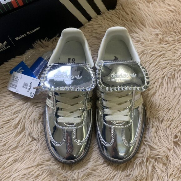 New Adidas Samba x Wales Bonner Silver Metallic Women Sneaker - Picture 2 of 7